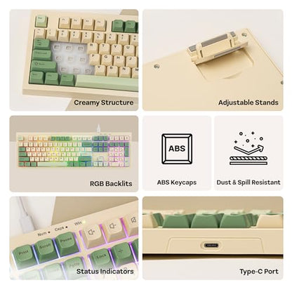 MechLands Aula S102 Membrane Gaming Keyboard with Number Pad, 100% Full Size Layout, USB-C Wired, RGB Backlit, Creamy Silicone Structure, Silent Keyboard for PC Game/Office (Yellow) - color: Yellow