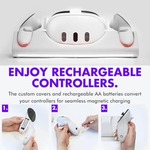 Tilted Nation Charging Dock - Fast Magnetic Charging with Rechargeable Controller Batteries - 3 Docking Station - 12 RGB Modes - VR 3 Accessories for Organization