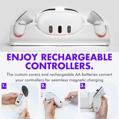 Tilted Nation Charging Dock - Fast Magnetic Charging with Rechargeable Controller Batteries - 3 Docking Station - 12 RGB Modes - VR 3 Accessories for Organization