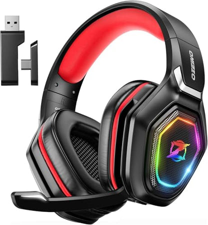 Ozeino 2.4GHz Gaming Headset Wireless with Flip Mic for Ps5, Ps4, PC, Gaming Headphones with USB-A & USB-C Transmitter, 40Hr Battery Gamer Headset for Laptop, Mobile, Mac - color: Red
