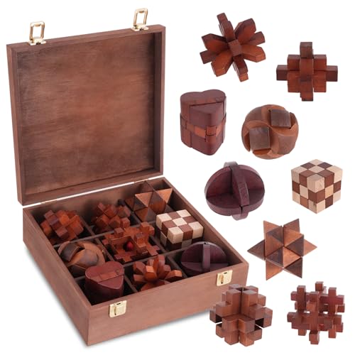 Wooden Brain Teaser Puzzles for Adults - Brain Teaser Puzzles with Wooden Box 3D Puzzle Game Toys for Adults Teens - Unlock Interlocking Puzzle Adult IQ Education Smart Toys - style: Style G