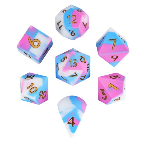 7-Piece Jumbo Silicone DND Dice Set, 25mm Oversized D&D Dice | Round Edges Soft Perfect Bouncer Compatible with Dungeons and Dragons RPG Bar Pub Club Party Games - color: Pink&white&blue