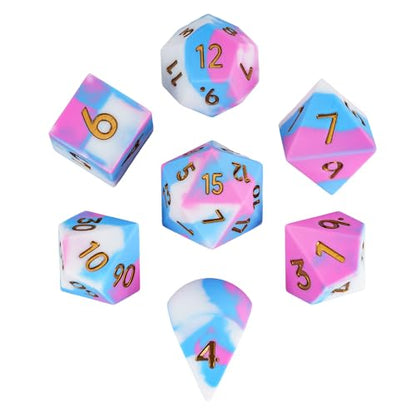 7-Piece Jumbo Silicone DND Dice Set, 25mm Oversized D&D Dice | Round Edges Soft Perfect Bouncer Compatible with Dungeons and Dragons RPG Bar Pub Club Party Games - color: Pink&white&blue