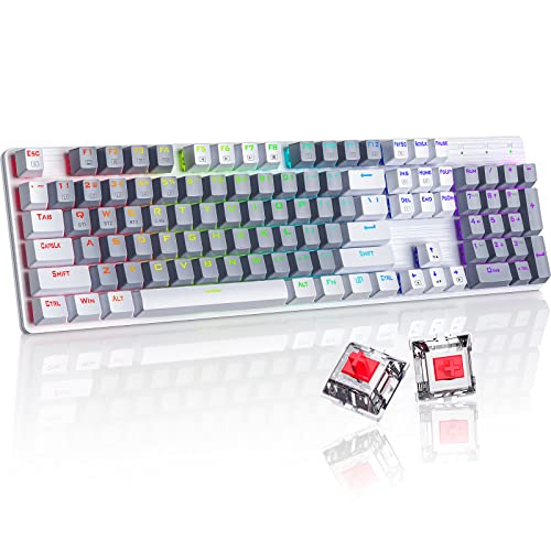 RisoPhy Wireless Mechanical Keyboard, Triple Mode 2.4G/USB-C/Bluetooth Gaming Keyboard, 104 Keys Programmable, Customize RGB Backlit, Red Switch, Bicolor PBT Keycaps, Rechargeable Wired for Laptop PC - color: Grey