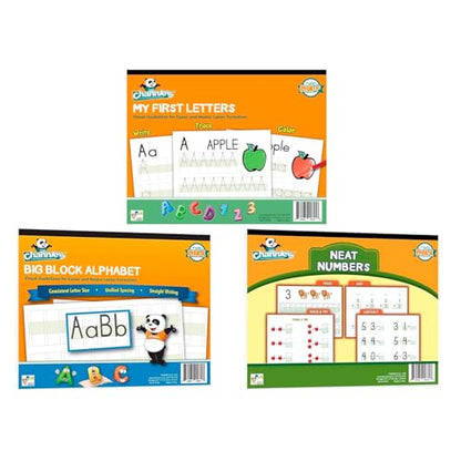 Channie's PreK Kindergarten Handwriting Visual Alphabets & Numbers Learning & Tracing Workbooks, 3 Pack - Alphabet & Numbers Preschool Workbook for Homeschool and After School - style: Handwriting Visual Alphabets & Numbers Learning & Tracing workbooks