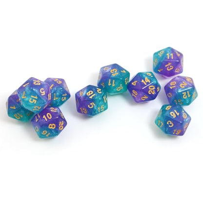 SmartDealsPro 10-Pack 20 Sided Dice D20 Polyhedral Dice for DND RPG MTG Table Game (Glitter Green-Purple) - color: Glitter Green-purple