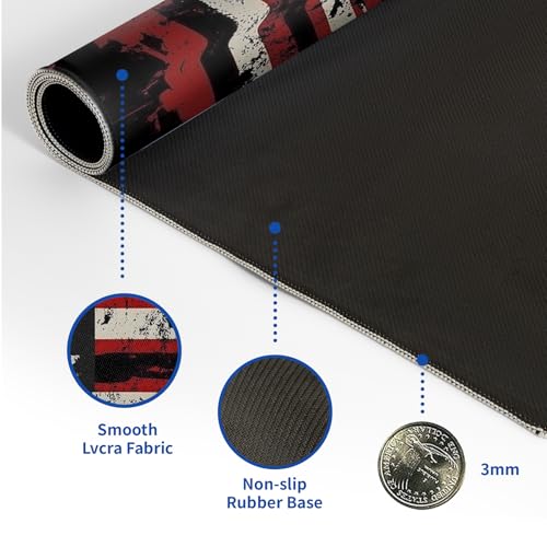 American Flag Mouse Pad Abstract American Mouse Pad 31.5x11.8 Inch Flag Texture Non-Slip Rubber Base Large Mousepad Stitched Edges Keyboard Mouse Mat Desk Pad for Office and Home - color: American Flag
