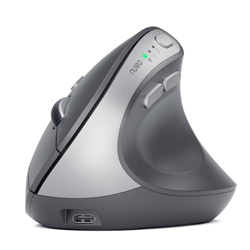 Nulea MD280 Ergonomic Vertical Wireless Mouse - Bluetooth & 2.4G Dual Mode, 4 Adjustable DPI 800/1200/1600/2400, Rechargeable, Silent Clicks, No Lag, 6 Buttons - Perfect for Laptop, Desktop Grey - color: Grey
