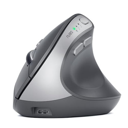 Nulea MD280 Ergonomic Vertical Wireless Mouse - Bluetooth & 2.4G Dual Mode, 4 Adjustable DPI 800/1200/1600/2400, Rechargeable, Silent Clicks, No Lag, 6 Buttons - Perfect for Laptop, Desktop Grey - color: Grey
