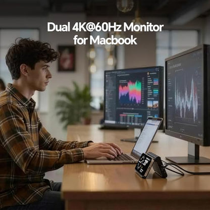MacBook Docking Station Dual Monitor 4K@60Hz, PD100W, Audio for Home Office | PULWTOP Vertical Laptop Stand with 2 HDMI, 10Gbps USB-C/A, Ethernet, SD/TF, USB C Dock for MacBook Pro/Air M4/M5 – Midnight - color: Midnight