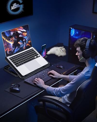 AICHESON Laptop Cooling Pad for 12-15.6 Inch, 6 Cooler Fans, Blue Lights | Laptop Cooling Stand with 2 USB Ports, Adjustable Heights Base