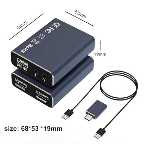 dobestyou 4K Capture Card Grey for Streaming, Recording & Gaming – Video Capture Device with USB 3.0, 1080p 60fps, Plug & Play,Zero Latency for PS5, Xbox, Switch, OBS, PC, Mac - size: Capture Card Without Hdmi Cable-Grey