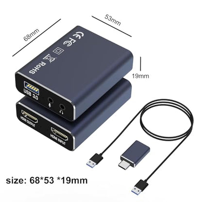 dobestyou 4K Capture Card Grey for Streaming, Recording & Gaming – Video Capture Device with USB 3.0, 1080p 60fps, Plug & Play,Zero Latency for PS5, Xbox, Switch, OBS, PC, Mac - size: Capture Card Without Hdmi Cable-Grey