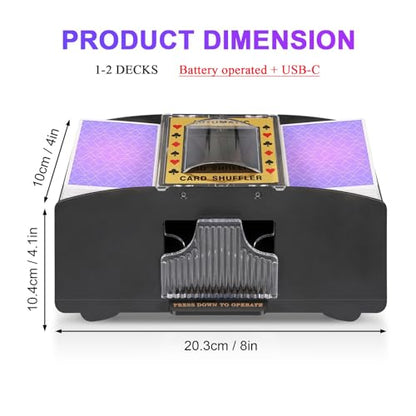 FEIERYA Automatic Card Shuffler 2/1/4/6 Deck | Battery-Operated Electric Playing Card Shuffler,Compatible with UNO,Poker for Home Card Game,Travel - size: 2 Decks USB
