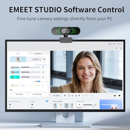 EMEET NOVA 4K Dual-Camera 4K Webcam for PC, Wide-Angle and Telephoto Camera | Max 11X Hybrid Zoom, PDAF Focus, Remote Control, RGB Lights, Webcam with Microphone for Business or Personal Online Calls - style: 4K Dual-Camera Remote