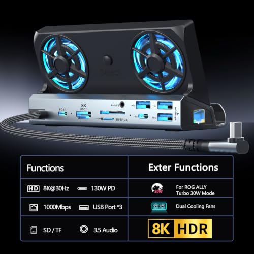 YCE Dual Fan Steam Deck Dock Multi-Port Docking Station for Handheld Gamers (8K-12-in-1) - color: 8K-12-in-1