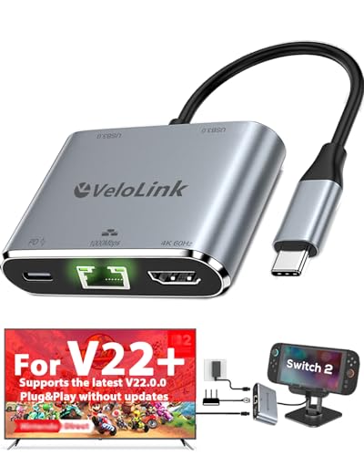 Switch 2 Dock HDMI2.1 Upgraded V22 for Nintendo Switch 2 Compatible with the Latest firmware V22+/Plug&Play/Usbc to HDMI Adapter 4k120Hz for Laptop/MacBook (P&P with LAN) - color: P&P with Lan
