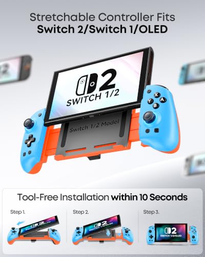 OIVO VGA DESIGN Switch Controller Handheld for 1/2/OLED, Ergonomic Grip Stretch Joypad for SW Console, Wireless Controller with TMR Joysticks, RGB Lighting, Turbo, 4 Macros & Card Slot - color: Blue & Orange