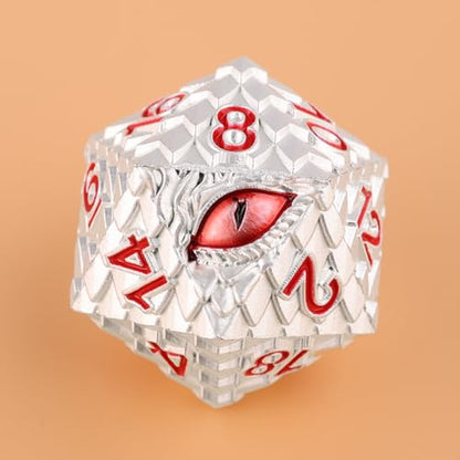 Metal Dice Set D&D,7 PCS Dragon Scale Metallic DND Dice Set,Dragon Eye Metal Dice with Gift Metal Box for Dungeons and Dragon Tabletop Game (White Dragon Scale & Red Eye) - color: White Dragon Scale & Red Eye
