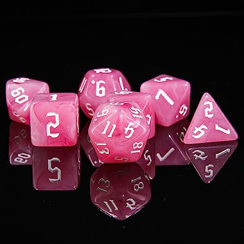 7PCS Polyhedral DND Dice, D&D Dice Set Filled with Pink and White Swirls for Role Playing Dice Games as DND RPG MTG Table Games - color: Pink and White