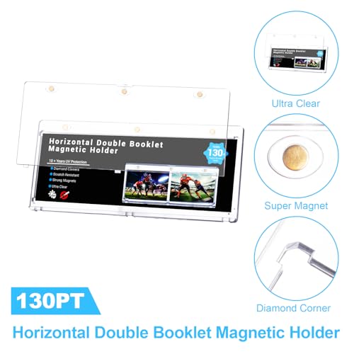 2 Pack Horizontal Booklet 130PT One Touch Magnetic Card Holders | 187mm horizontal design, inner size 7.32"x2.56"x0.15", acid-free and UV resistant for booklet trading card display - size: ‎2ct 187mm Booklet Holder