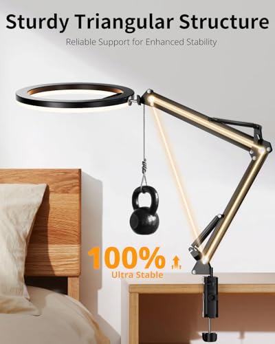 UBeesize 12’’ Ring Light with Overhead Phone Mount, LED Selfie Light with Stand and Phone Holder for iPhone and Laptop, Desk Light for Video Recording, Zoom Meeting, Live Streaming, Tiktok, YouTube - style: Desk Ring Light