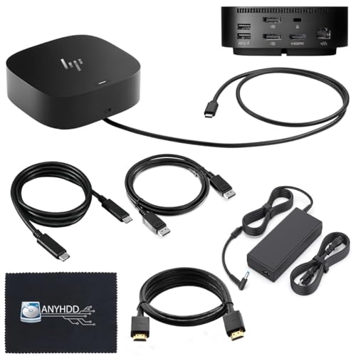 HP Docking Station for Laptop Dual Monitor and Charging Bundle - USB-C G5 Dock 5YH27AV#ABA with 120W Adapter + HDMI Cable + DisplayPort Cable + USB-C Cable + Microfiber Cloth (Renewed) - style: HP 5YH27AV#ABA Renewed