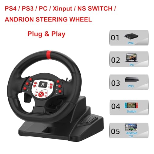 DOYO PS4 Steering Wheel and pedals and shifter, volante para PC, 180°gaming racing wheels Dual-Motor Feedback Driving Force for PS3/PS4/PC/Switch/Android