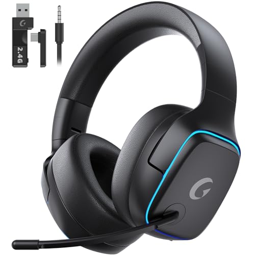 Gvyugke 2.4GHz Wireless Gaming Headsets for PS5, PS4, PC, Switch - Bluetooth 5.3 Gaming Headphones with Noise Canceling Mic, 7.1 Surround Sound, 70H Battery, Blue Lighting - Matte Black - color: Matte Black