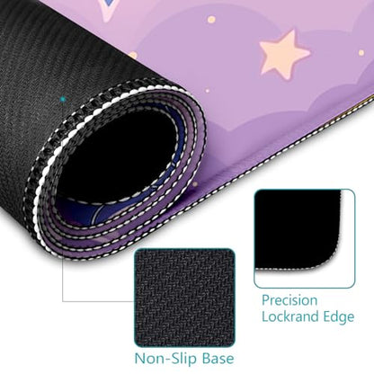 LIMKRIAN Purple Cloud Mouse Pad Kawaii Large Desk Mat, 31.5x11.8 in | Stitched Edges, Non-Slip, Mouse Pads for Gaming Computer Laptop, Desk Matt for Desktop, Cute Office Desk Accessories - color: Anime Purple Clouds