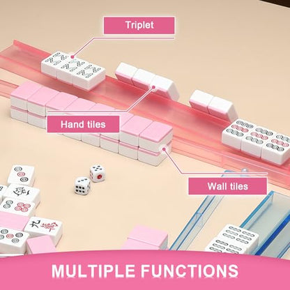 Mahjong Racks with Pushers 4PCS Set Majiang Tile Holder Acrylic Mahjong Racks Accessories and Gifts - color: Pink