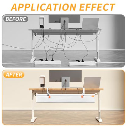 Under Desk Cable Management Tray No Drill, 28Inch Cable Management,White | Clamp and Screw Mount Cable Management Tray, Extra Large Capacity Desk Cable Management, Fabric Wire Management for Office - color: White, size: 28"L x 5.5"W