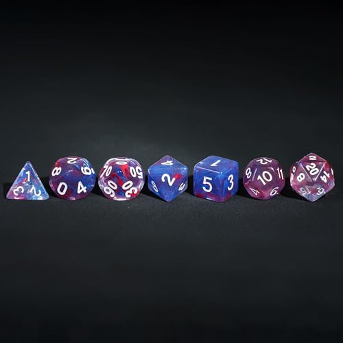 7-Die DND Dice Set Polyhedral Dice Set with a Leather Dice Bag, D&D Dice Set for RPG Table Games (Transparent Blue Mix Red) - color: Blue Mix Red