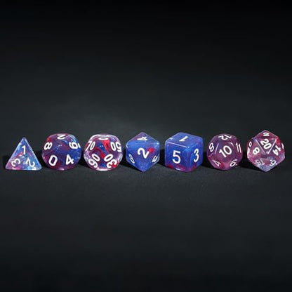 7-Die DND Dice Set Polyhedral Dice Set with a Leather Dice Bag, D&D Dice Set for RPG Table Games (Transparent Blue Mix Red) - color: Blue Mix Red
