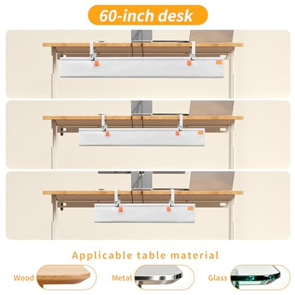 Under Desk Cable Management Tray No Drill,48Inch Cable Management,White | Clamp and Screw Mount Cable Management Tray, Extra Large Capacity Desk Cable Management, Fabric Wire Management for Office - color: White, size: 48"L x 5.5"W