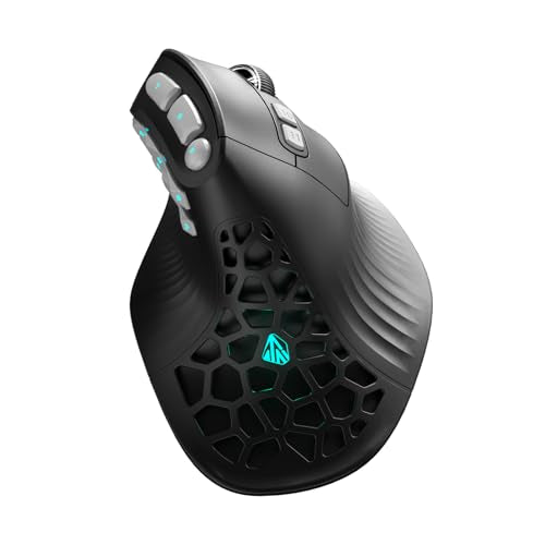 SOLAKAKA E9 PRO Vertical MMO Gaming Mouse with 8K Dongle- 36000 DPI PAW3395 Sensor,8,000Hz Polling Rate,Tri-Mode Ergonomic Wireless Mouse with 10 Side Buttons,RGB Mouse for PC/Mac - Black - color: Black-Gray
