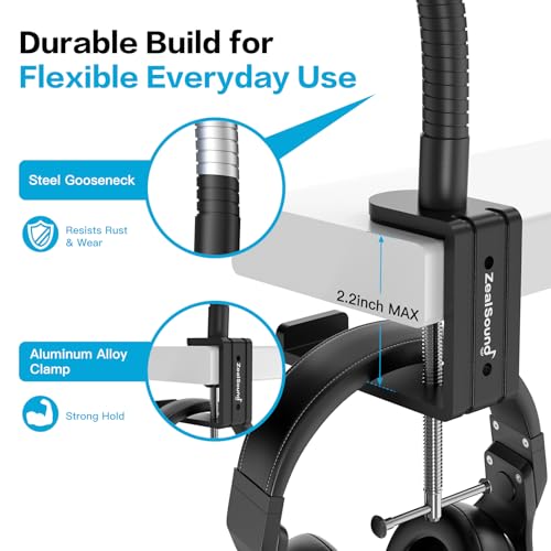 ZealSound Microphone Stand Gooseneck 13”, Flexible Clamp-On Desktop Mic Stand with 360° Adjustable Arm, 3/8" to 5/8" Adapter, Heavy-Duty Desk Mount, for Podcasting, Streaming, Podium & Public Speaking