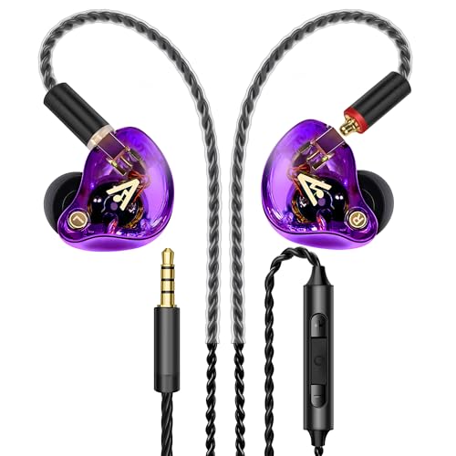 Vibes 202M Wired Earbuds - HiFi in Ear Monitor Headphones - Noise Isolating Ear Buds w/ Mic - Clear Sound, Deep Bass & Comfort-Fit Gaming Earphones - MMCX to 3.5mm & Silver Plated Cord, Carrying Case - color: 9-Purple, style: 2) 3.5mm & Mic