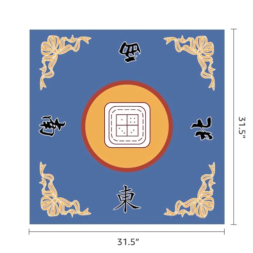 Mahjong Table Mat 31.5" x 31.5" Anti Slip Noise Reducing Cover Blue | Machine Washable Game Pad with Storage Bag, Wear Resistant Fabric for Poker Card Dominoes Family Game Night - color: Style 1 Blue