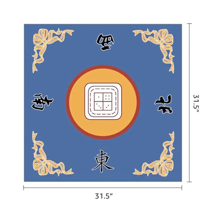 Mahjong Table Mat 31.5" x 31.5" Anti Slip Noise Reducing Cover Blue | Machine Washable Game Pad with Storage Bag, Wear Resistant Fabric for Poker Card Dominoes Family Game Night - color: Style 1 Blue
