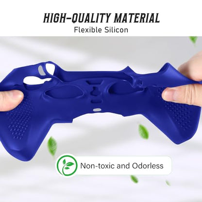 PS5 Controller Skin, Anti-Slip Soft Silicone Protective Cover Case for PlayStation 5 Controller Grip Accessories, 2 Pack with 8 x Thumb Grip Caps (Blue) - color: Blue