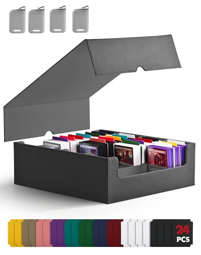 ZLCA Card Storage Box for MTG PTCG, Commander Deck Box Holds 3200+ Cards, Trading Card Storage Case with 4 Stoppers, Card Organizer for TCG Sport Cards(Black) - color: Black