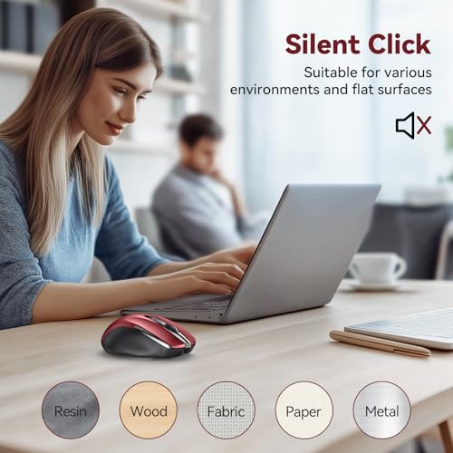 TechRise Bluetooth Mouse (BT5.0/3.0 & 2.4G) Rechargeable Wireless Mouse, 4800 DPI Optical Tracking, 6 Adjustable DPI, 2.4GHz with USB A Receiver, Quiet Clicks, Ergonomic Grips, 6 Buttons - Red - color: Red