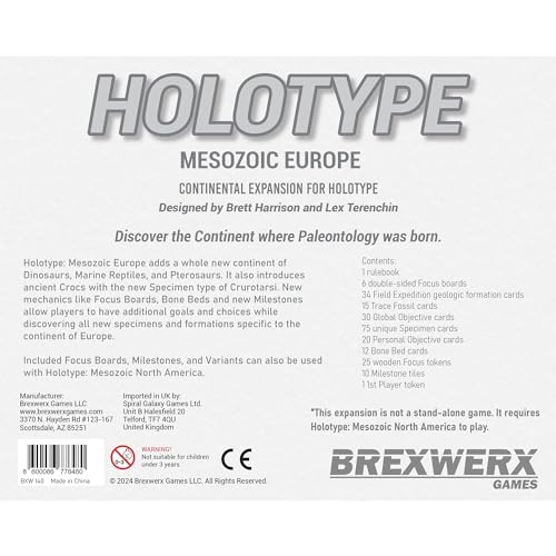 Holotype - Mesozoic Europe Expansion - Paleontology Strategy Board Game, New Continent & Content, Ages 14+, 2-5 Players, 60 Min