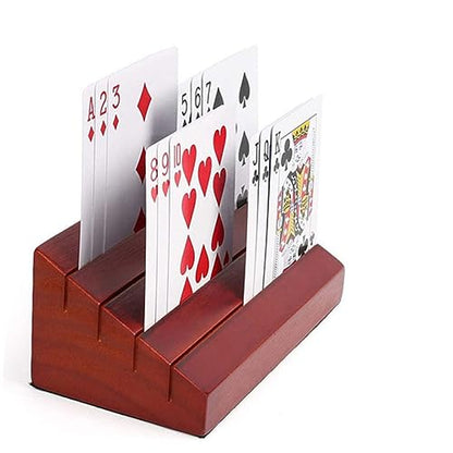 OSALADI Wooden Game Card Stand Sturdy Playing Card Holder with Multiple Slots for Easy Viewing for Games and Board Brown