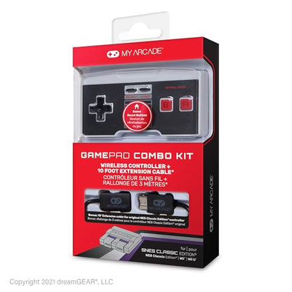 My Arcade GamePad Combo Kit - NES Wireless Controllers + 10 Foot Extension Cable for the NES Classic Edition System - style: Gamepad Combo