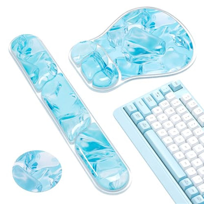 Ospelelf Mouse Pad with Wrist Rest Set Gel Ergonomic Keyboard Wrist Support Anti-Slip Rubber Bottom Office Women Desk Accessories for Computer, Laptop and Gaming, Ice Blue - color: Ice Blue, style: Keyboard Rest + Mouse Rest + Coaster