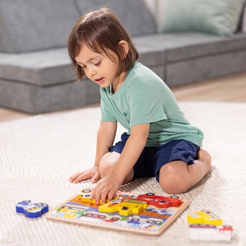 Melissa & Doug Construction Vehicles Wooden Chunky Puzzle (6 pcs) - FSC Certified - size: 11.95 x 8.95 x 1.0, style: English Only