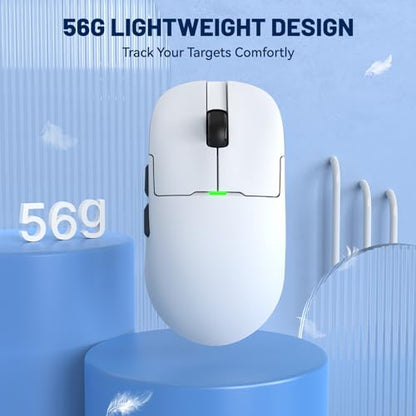 ATTACK SHARK x Ajazz AJ159 Gaming Mouse,2.4G Wireless Mouse,56g Ultralight,26K DPI PAW3395 Sensor,6 Programmable Buttons,Ergonomic Wired Gaming Mouse USB3.0 with 80M Click Switch for PC/MAC - color: AJ159 White