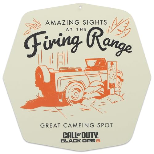 Call of Duty Firing Range Metal Wall Decor | Tactical COD Sign for Game Room or Man Cave - color: Cream